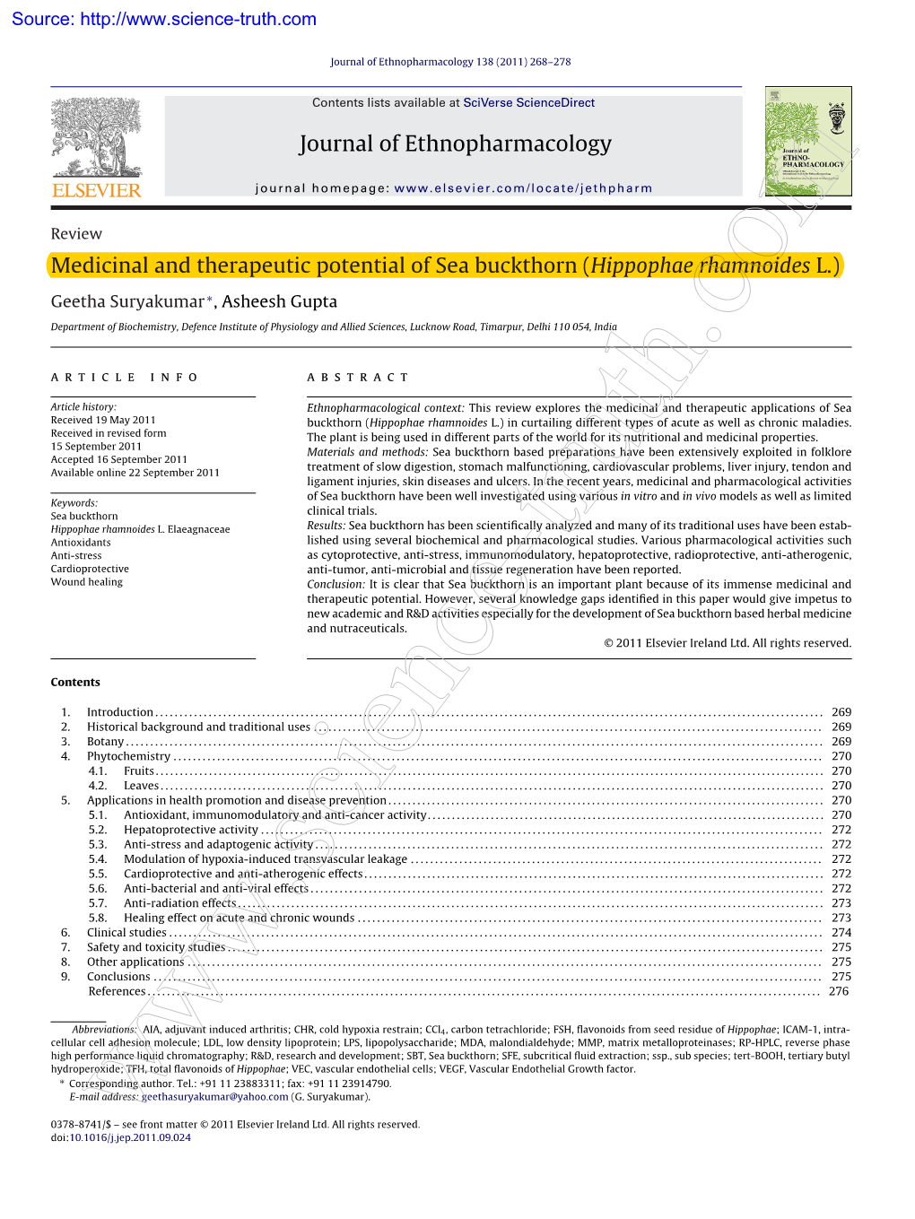 Medicinal and Therapeutic Potential of Sea Buckthorn (Hippophae Rhamnoides L.)