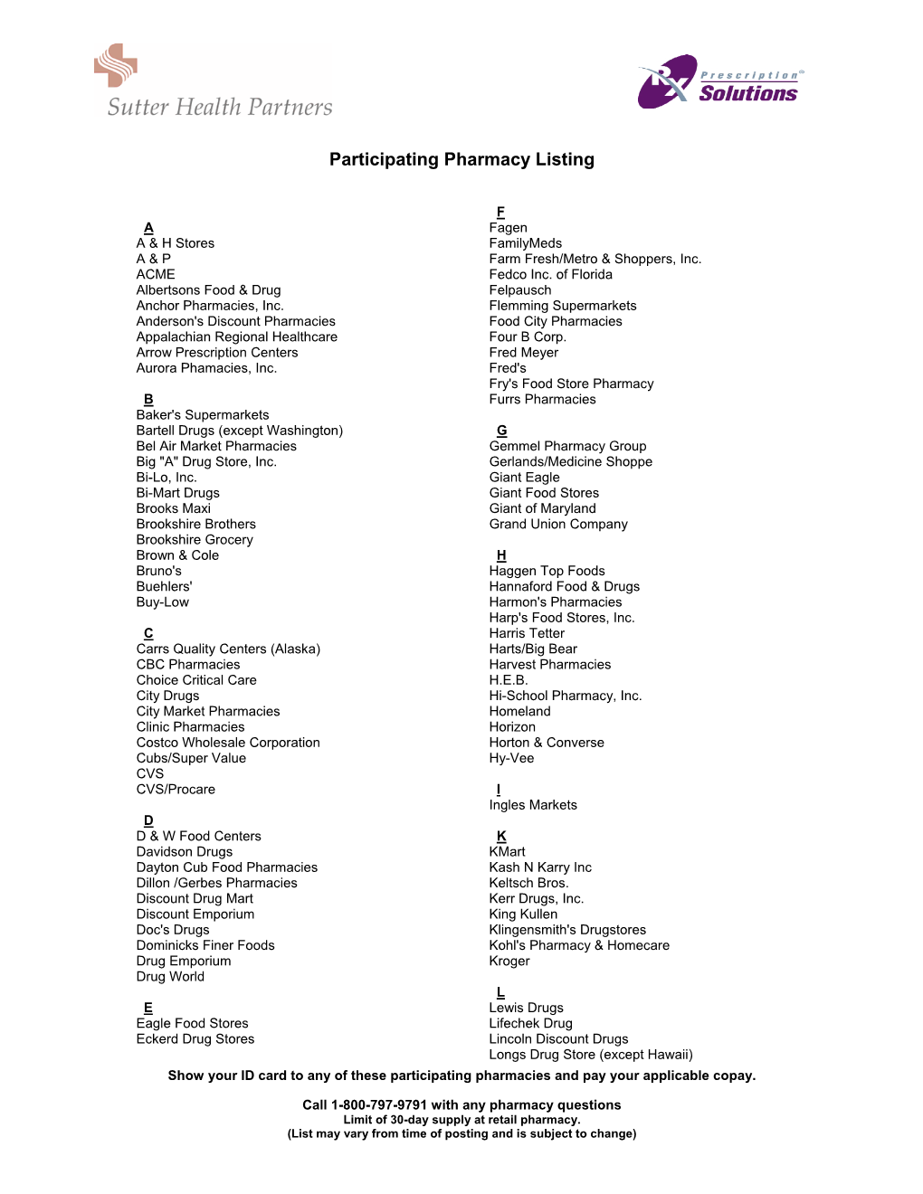 Retail Pharmacy Chain Listing