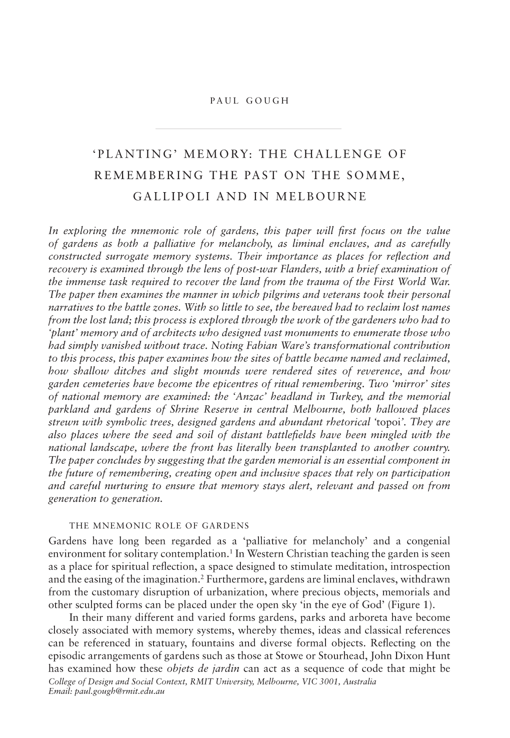 'Planting' Memory: the Challenge of Remembering the Past on The