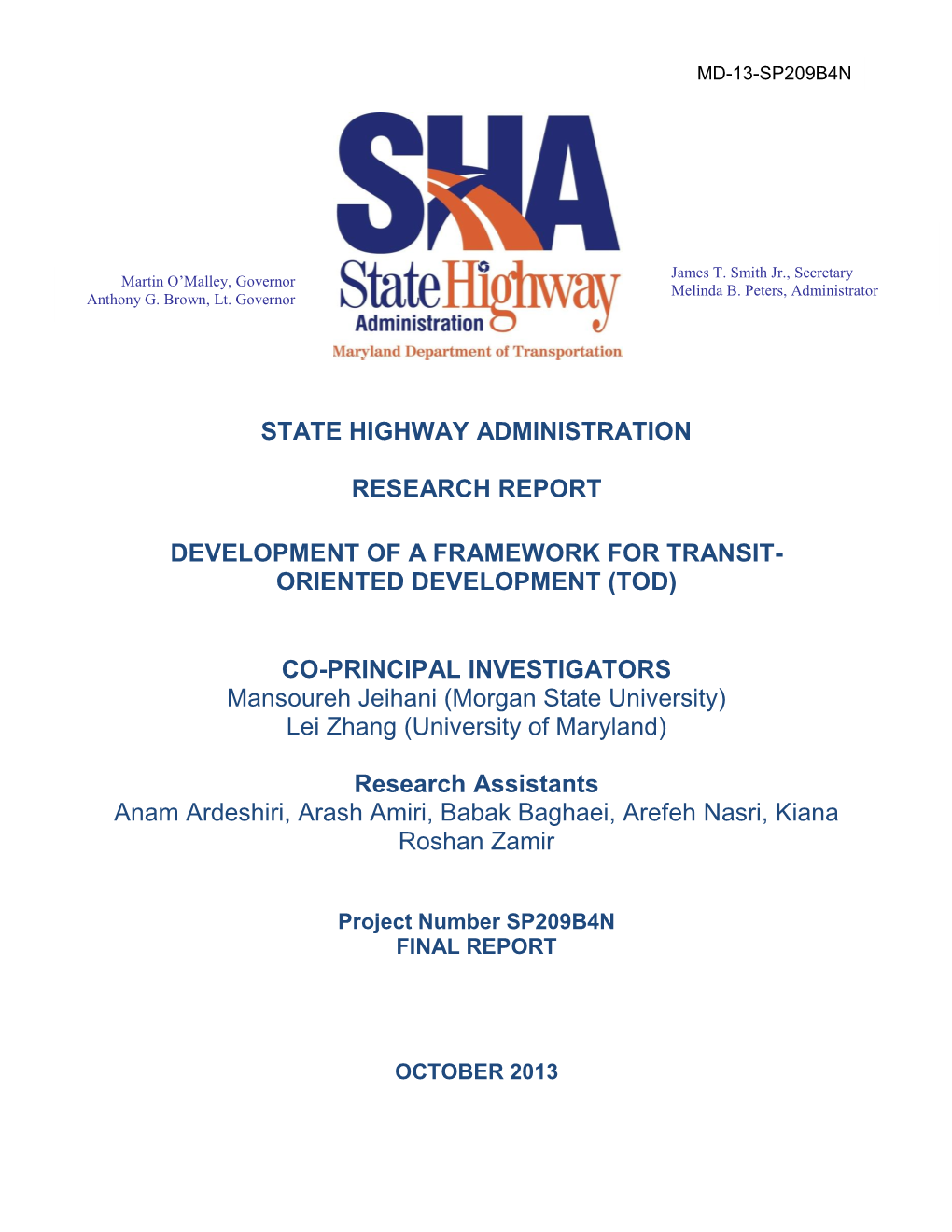 State Highway Administration Research Report