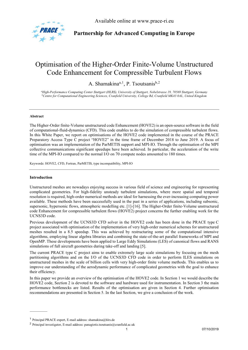 Optimisation of the Higher-Order Finite-Volume Unstructured Code Enhancement for Compressible Turbulent Flows A
