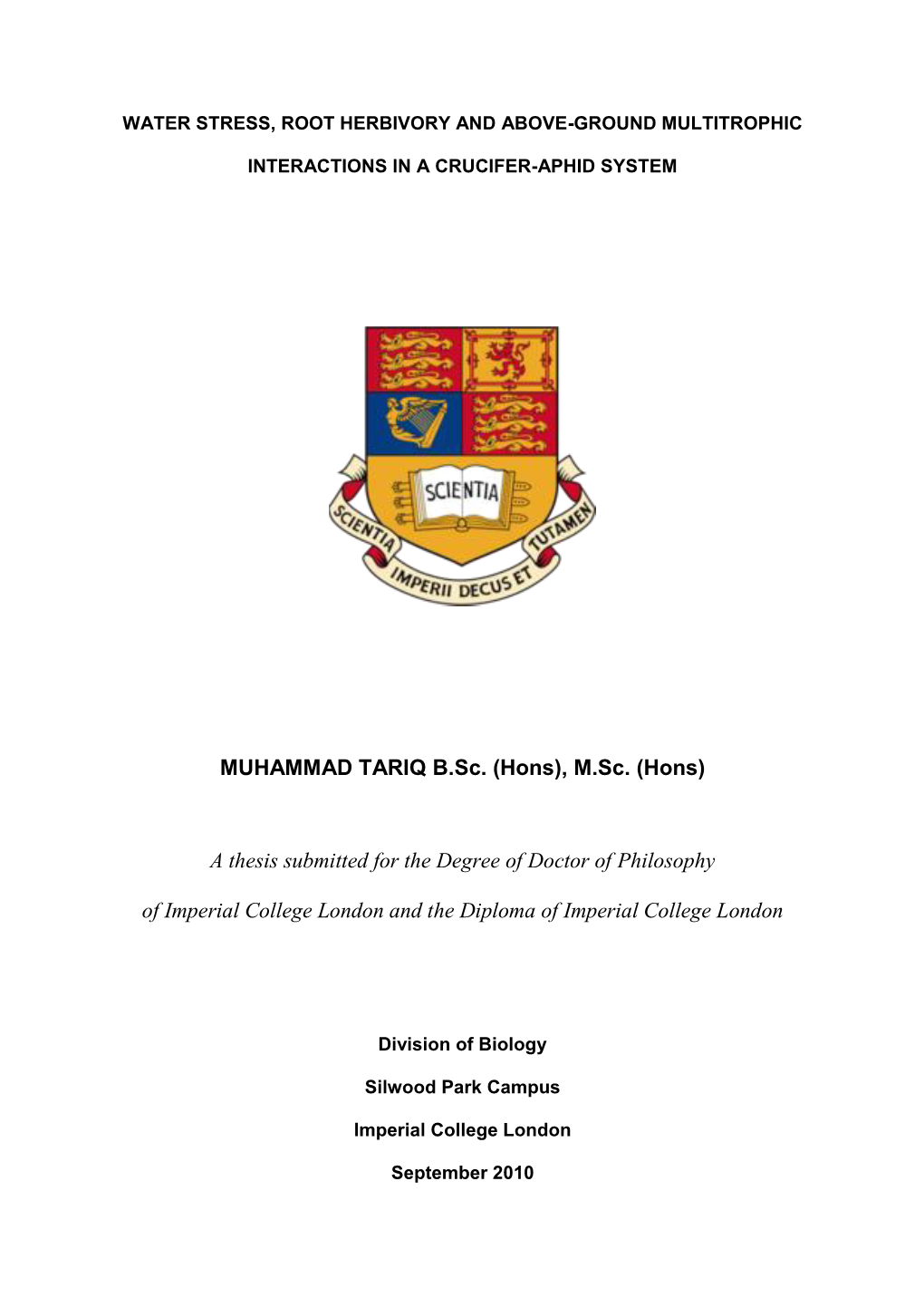 MUHAMMAD TARIQ B.Sc. (Hons), M.Sc