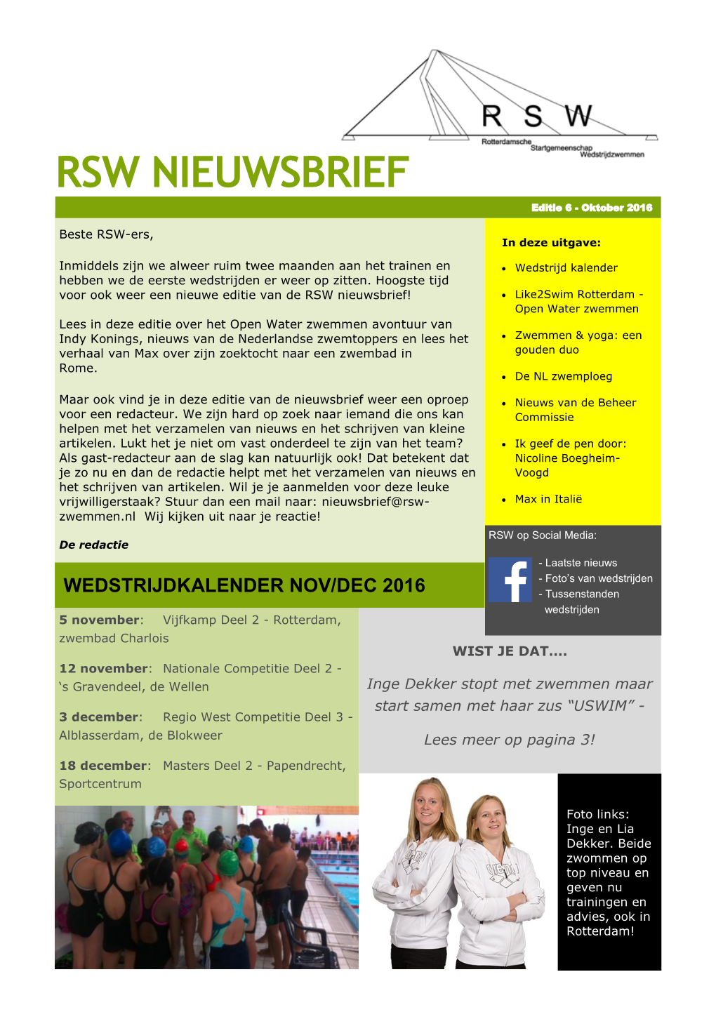 RSW NIEUWSBRIEF Editie 6 - Oktober 2016