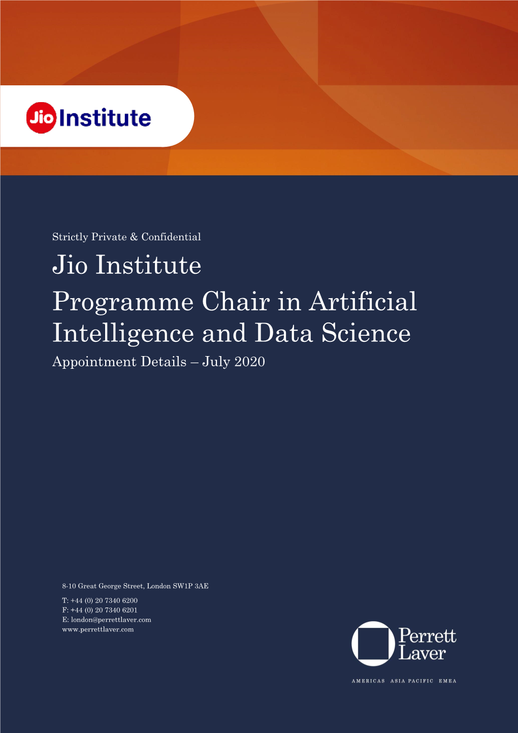 Jio Institute Programme Chair in Artificial Intelligence and Data Science Appointment Details – July 2020