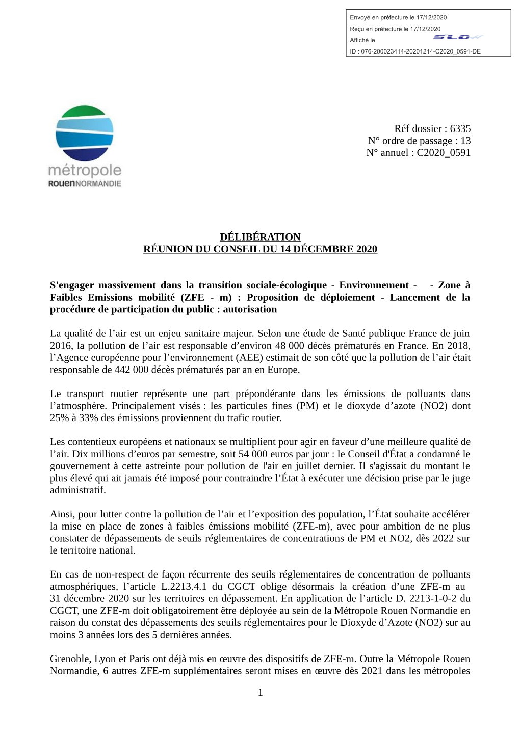 2020.12.14 Déliberation Proposition Déploiement Rouen Normandie Métro