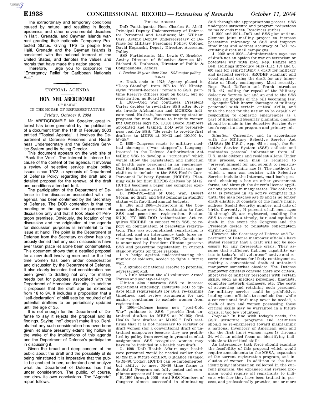 CONGRESSIONAL RECORD— Extensions of Remarks E1938 HON