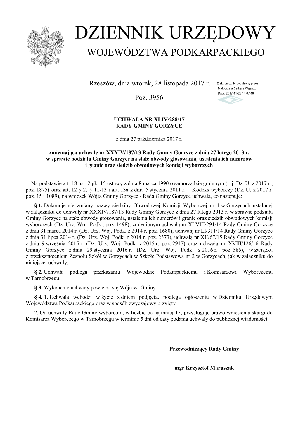 Uchwała Nr XLIV/288/17 Z Dnia 27 Października 2017 R