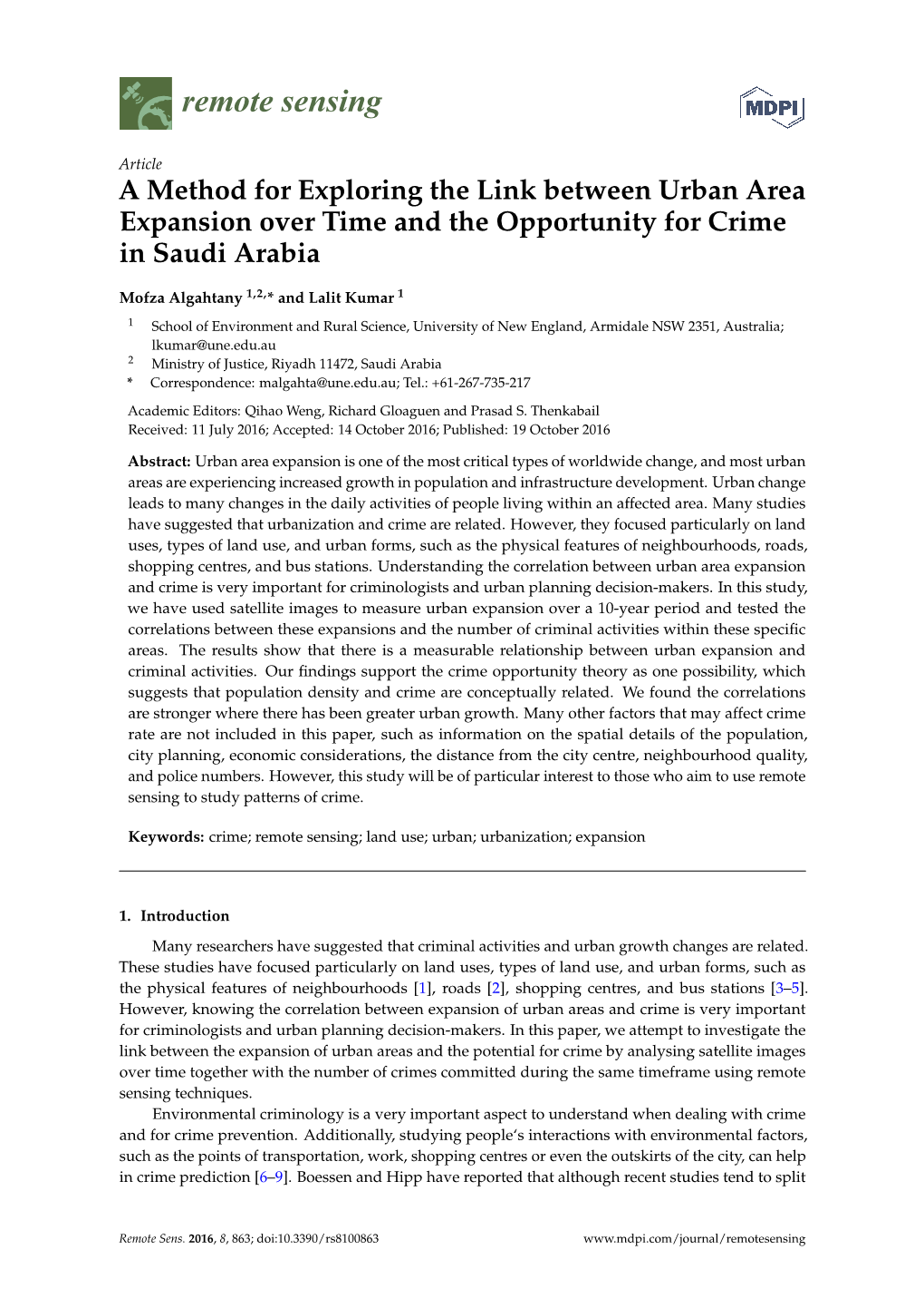 A Method for Exploring the Link Between Urban Area Expansion Over Time and the Opportunity for Crime in Saudi Arabia