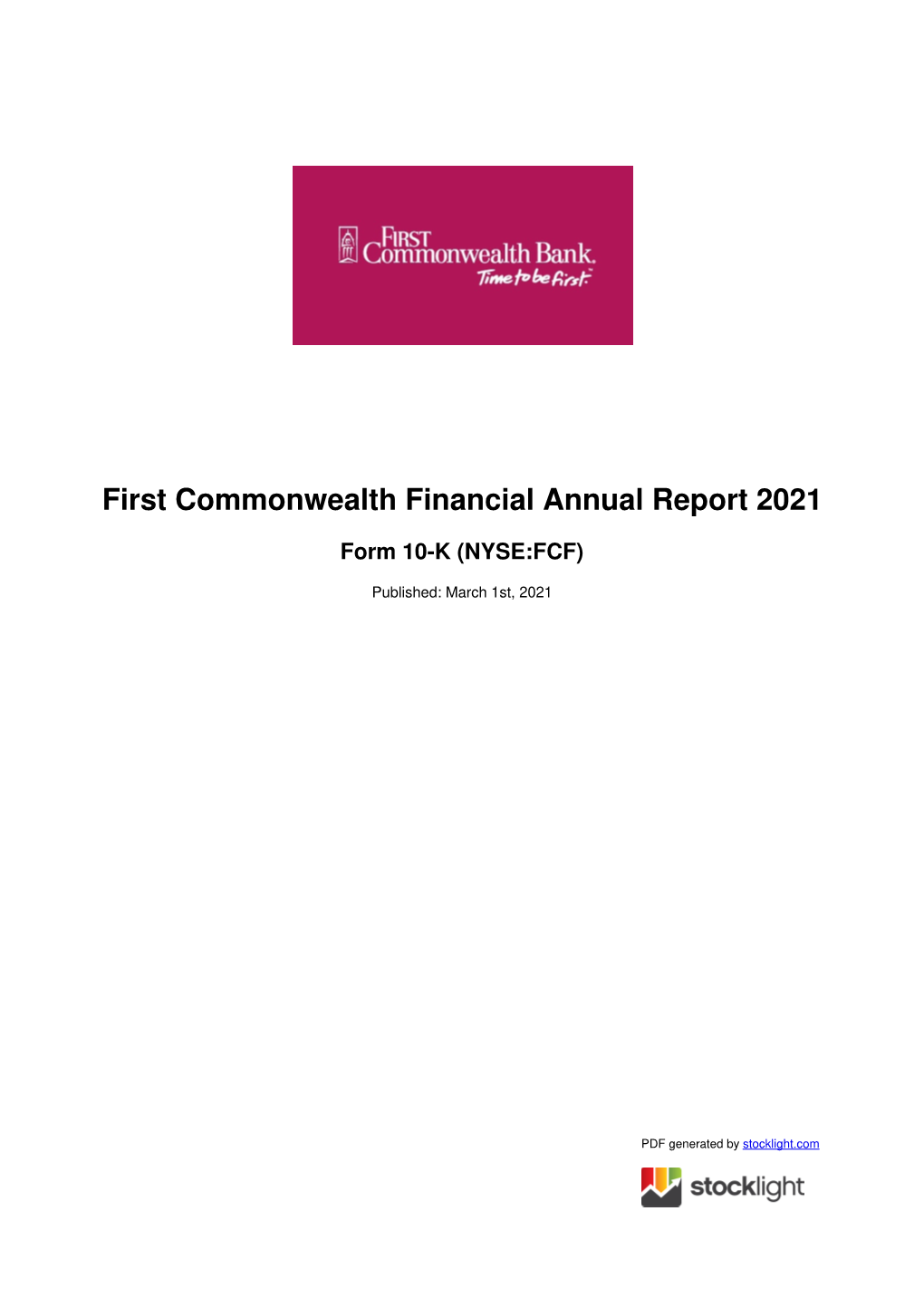 First Commonwealth Financial Annual Report 2021
