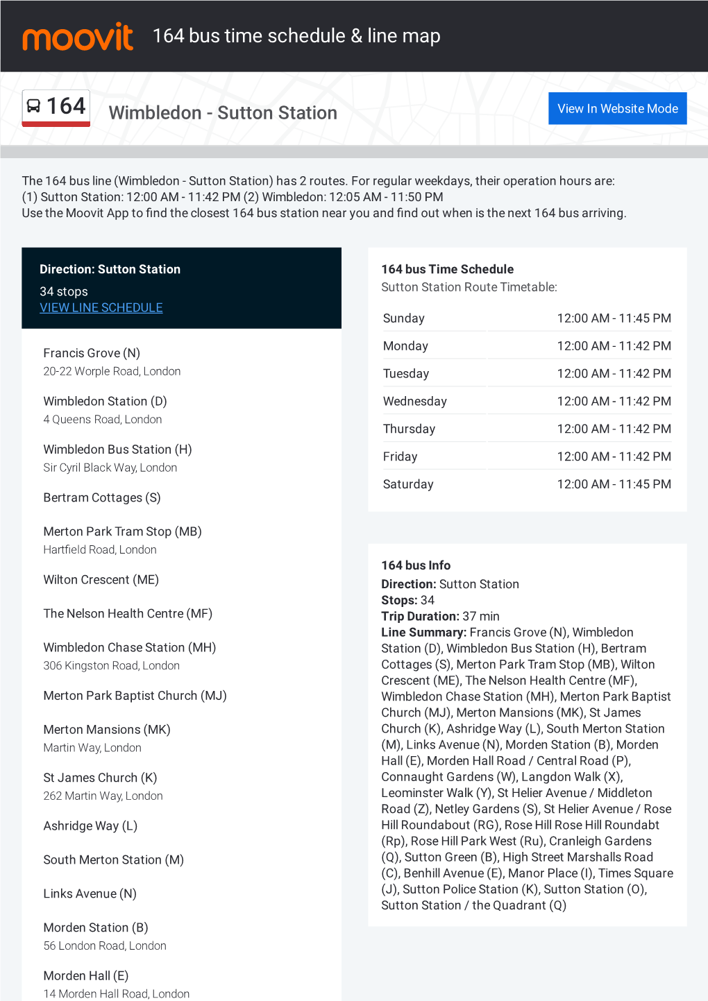 164 Bus Time Schedule & Line Route