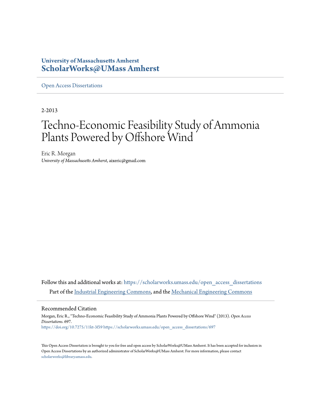 Techno-Economic Feasibility Study of Ammonia Plants Powered by Offshore Wind Eric R