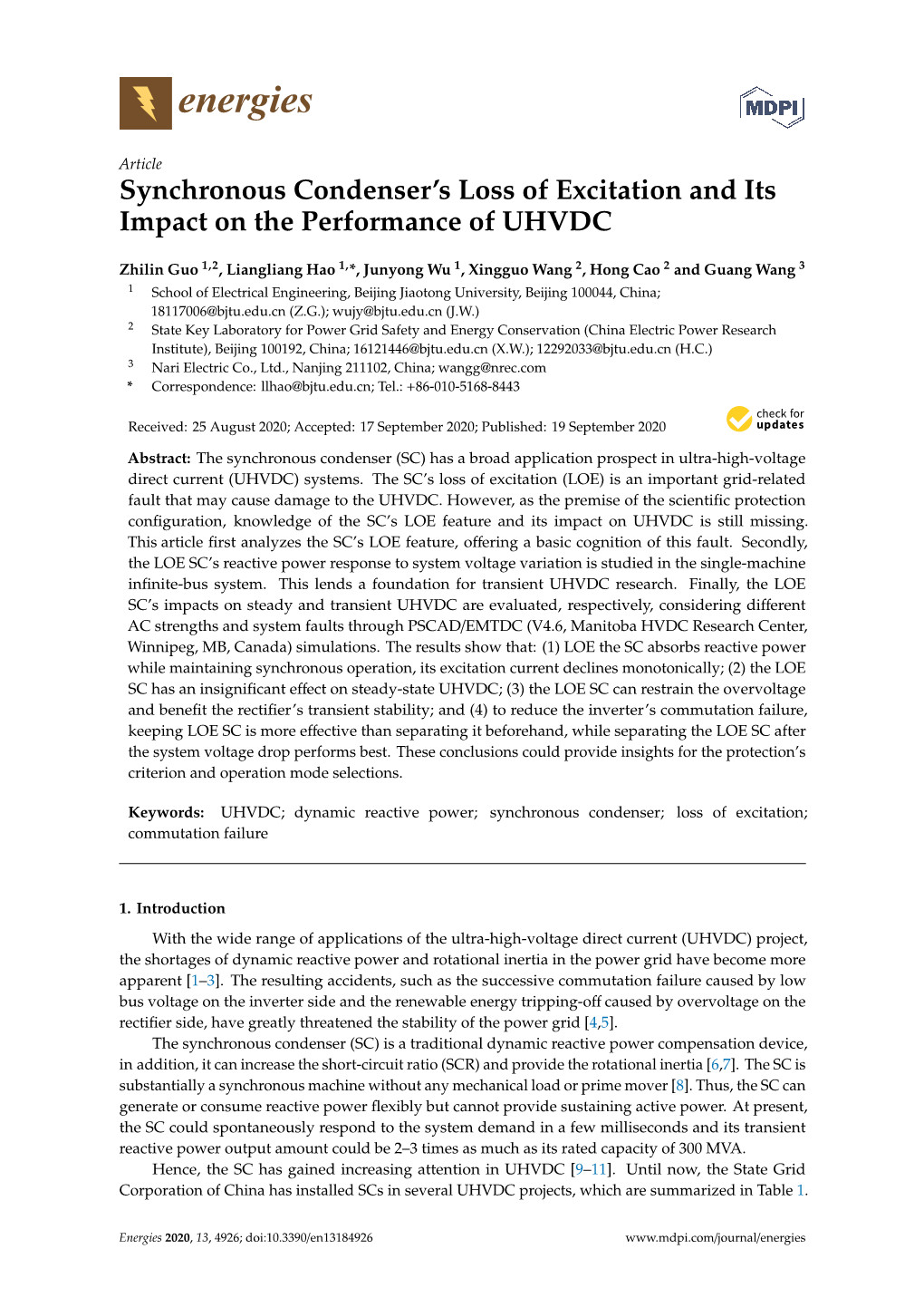 Synchronous Condenser's Loss of Excitation and Its Impact On