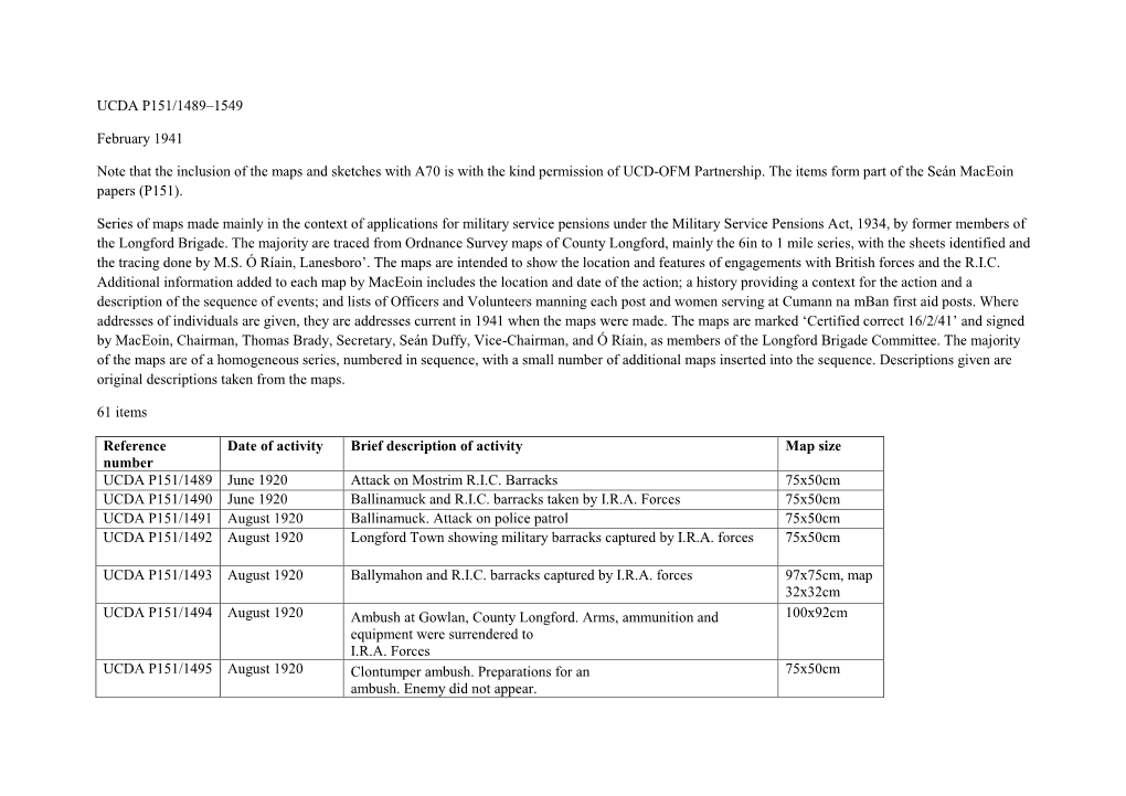 UCDA P151/1489–1549 February 1941 Note That the Inclusion of The