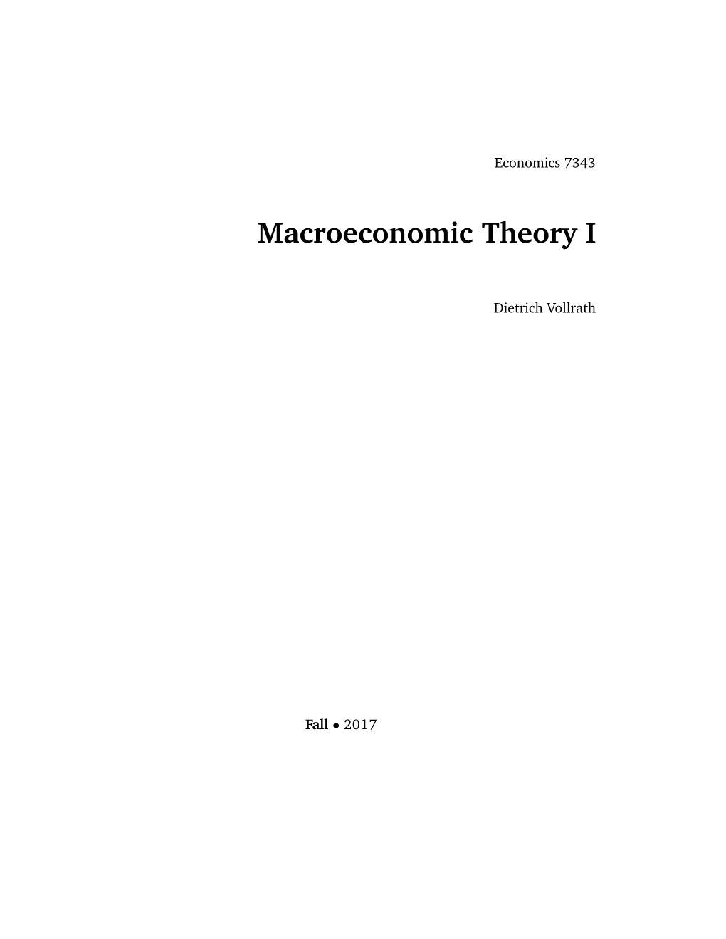 Macroeconomic Theory I