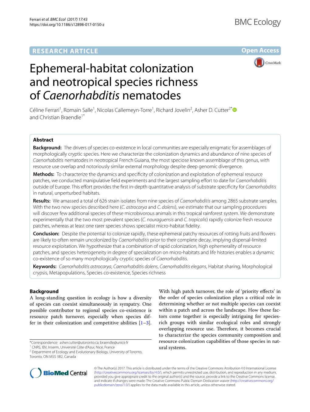 Ephemeral-Habitat Colonization and Neotropical Species Richness of Caenorhabditis Nematodes