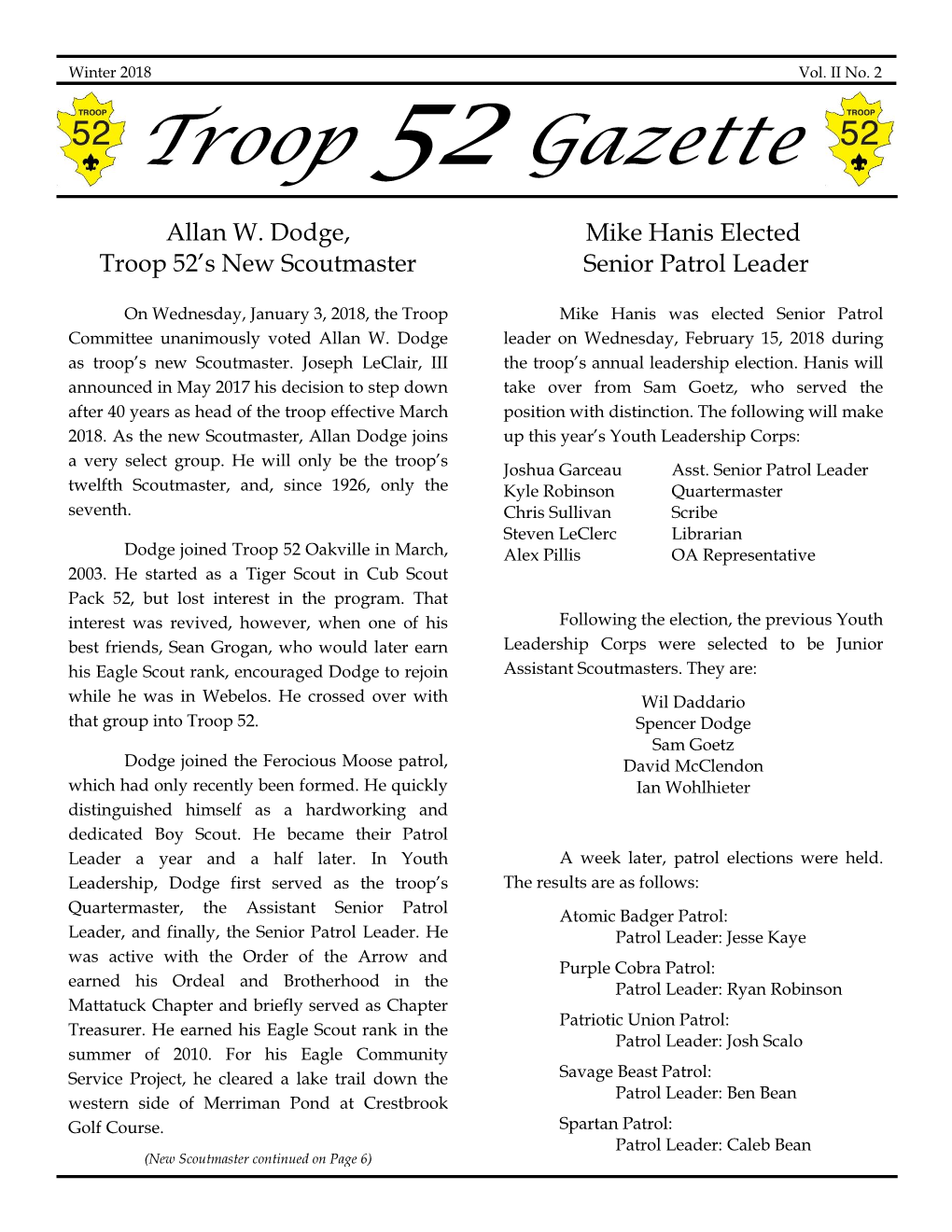 Troop 52 Gazette Allan W