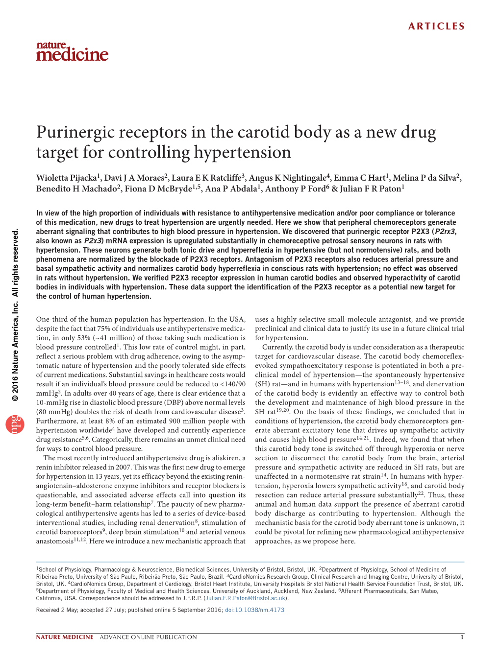 Purinergic Receptors in the Carotid Body As a New Drug Target For