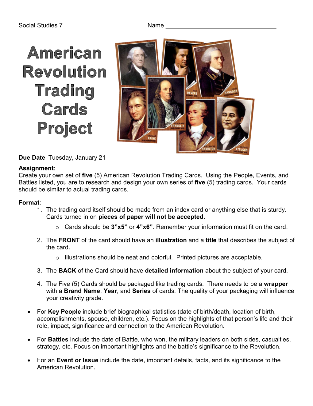 American Revolution Trading Cards