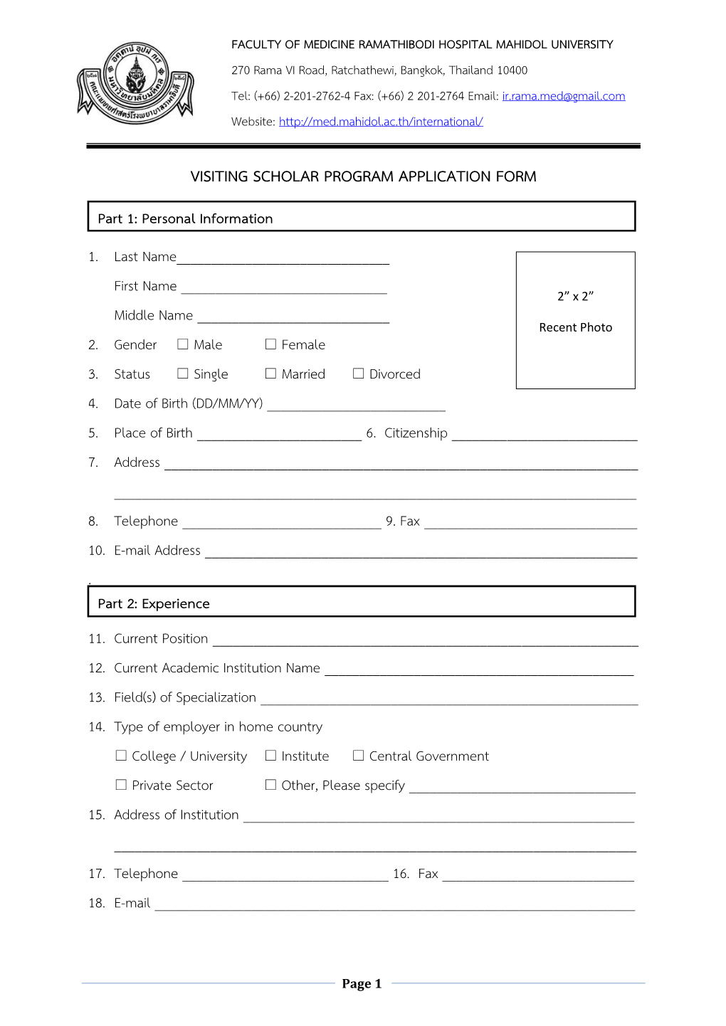 Visiting Scholar Program Application Form
