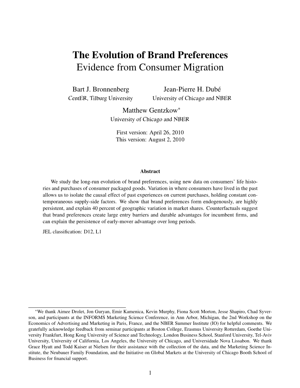 The Evolution of Brand Preferences Evidence from Consumer Migration