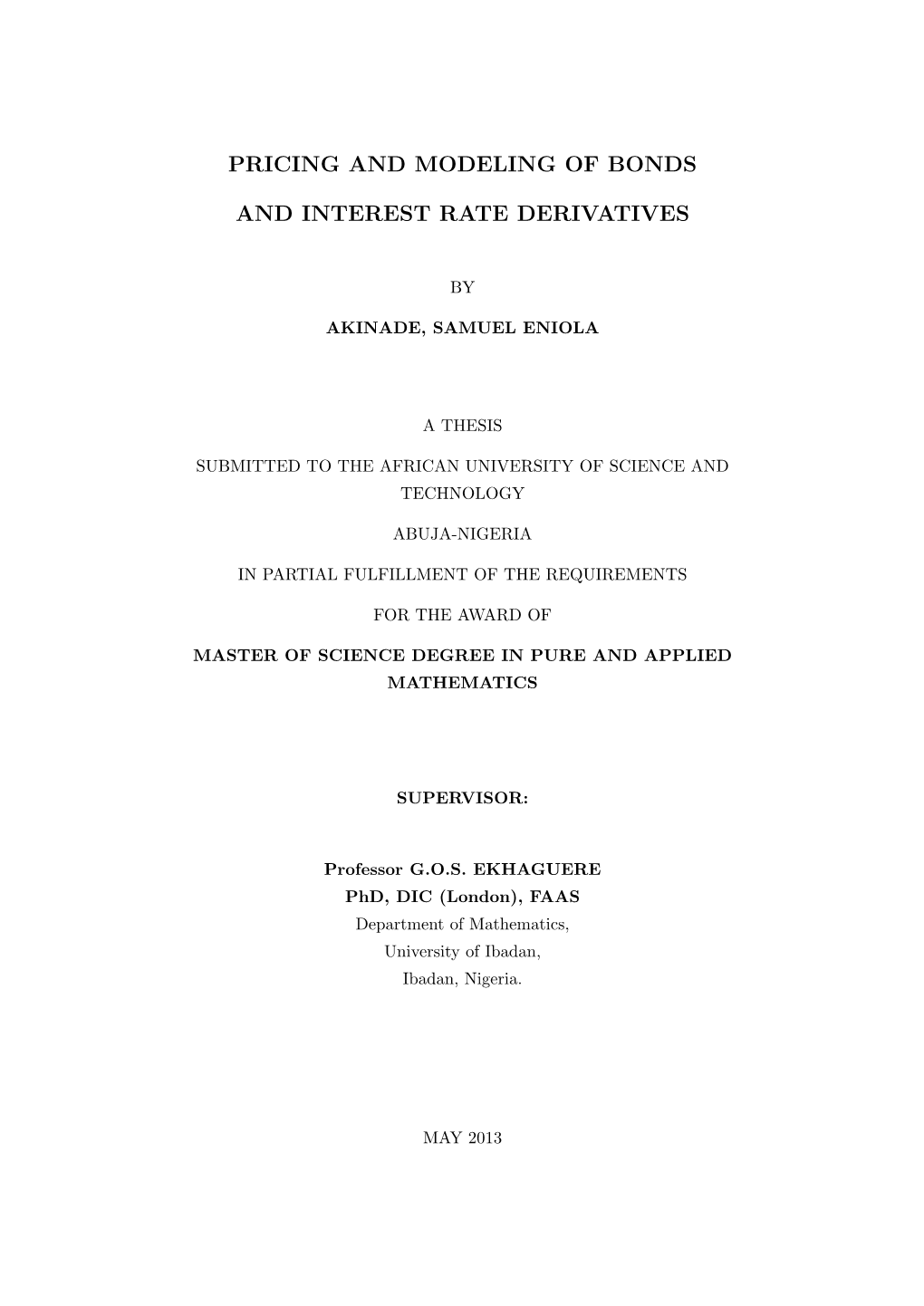 Pricing and Modeling of Bonds and Interest Rate