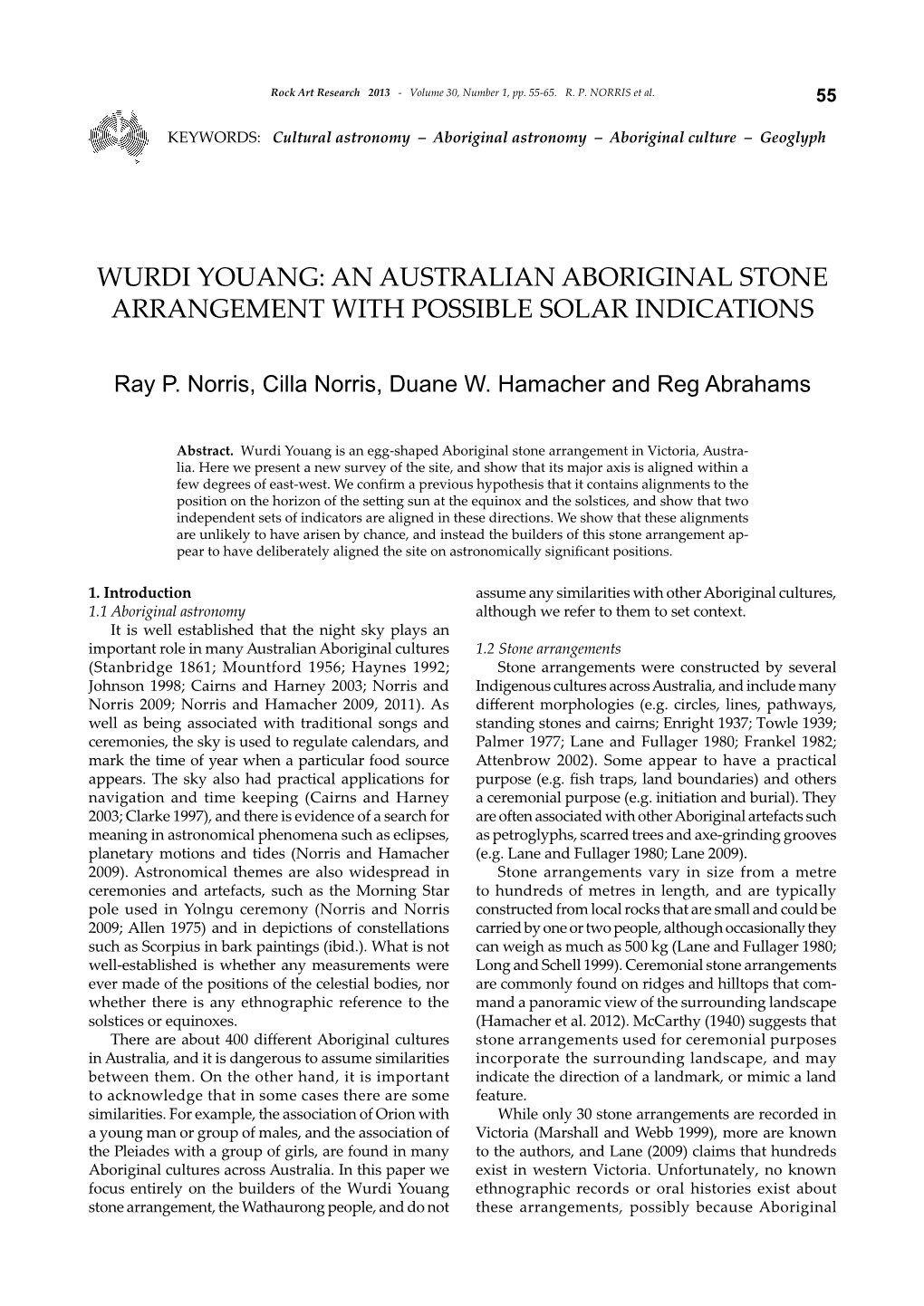 Wurdi Youang: an Australian Aboriginal Stone Arrangement with Possible Solar Indications