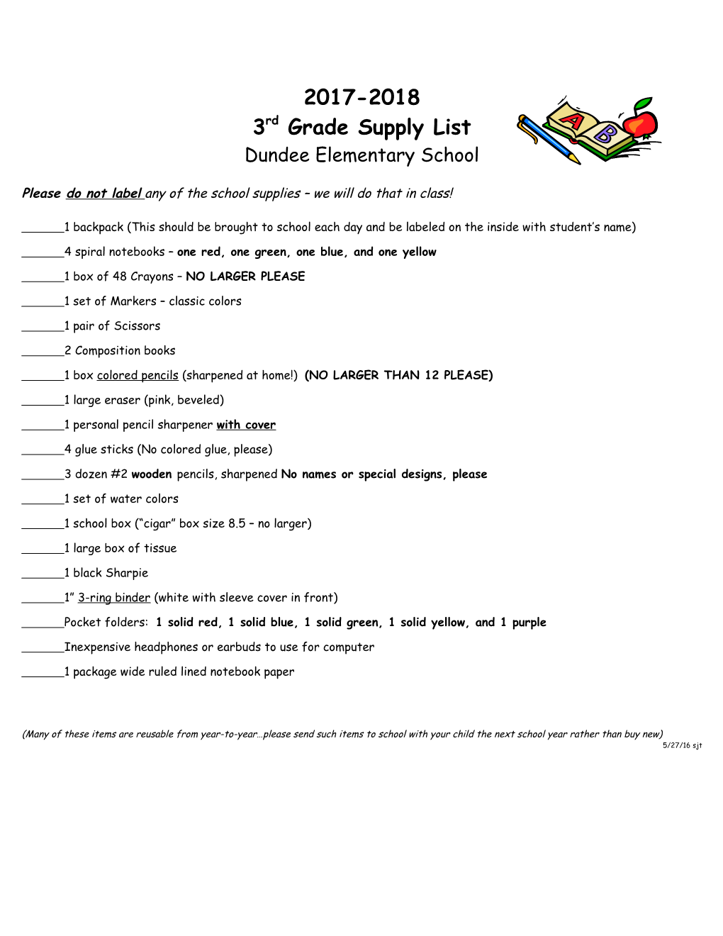 2Nd Grade Supply List