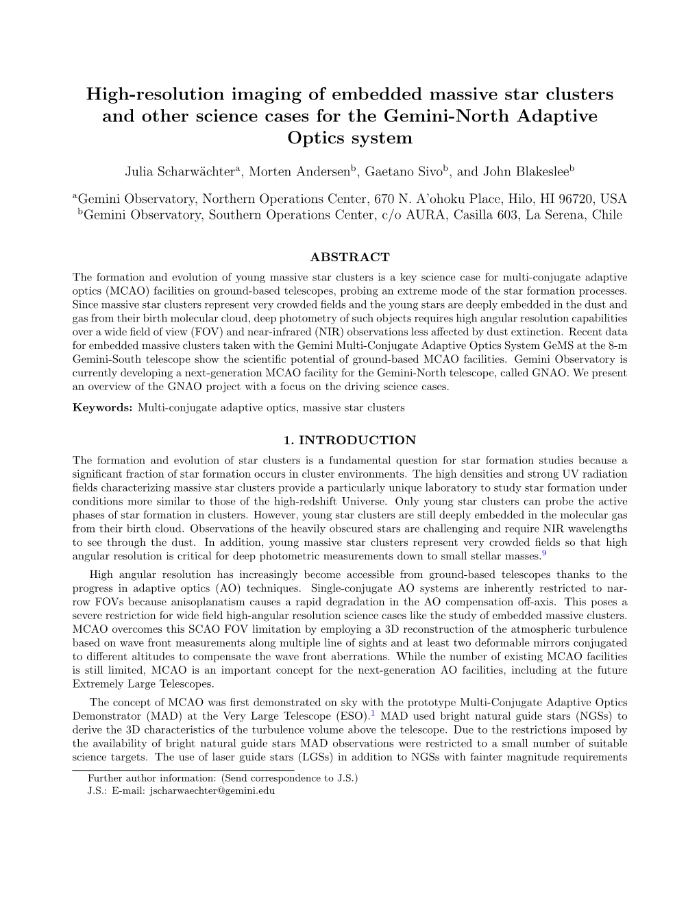 High-Resolution Imaging of Embedded Massive Star Clusters and Other Science Cases for the Gemini-North Adaptive Optics System