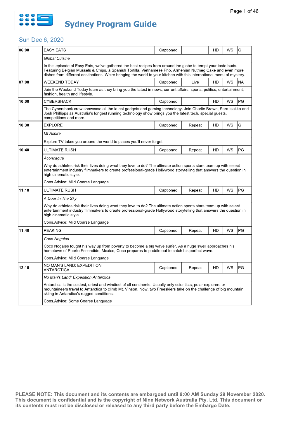 Sydney Program Guide