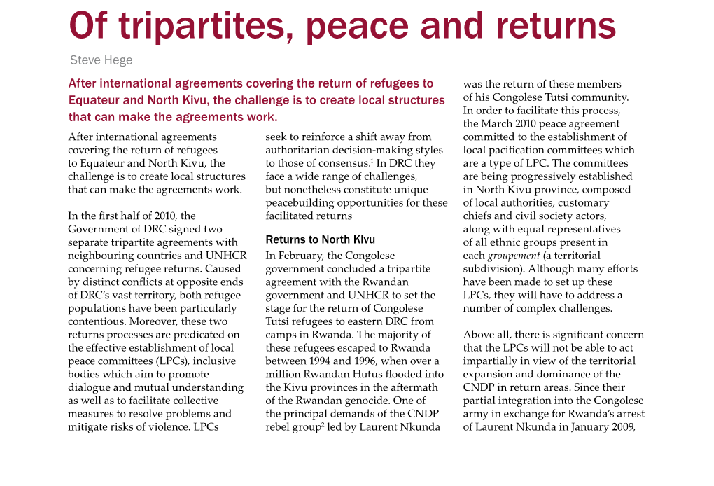 Of Tripartites, Peace and Returns