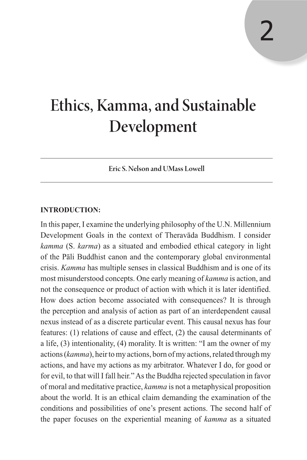 Ethics, Kamma, and Sustainable Development