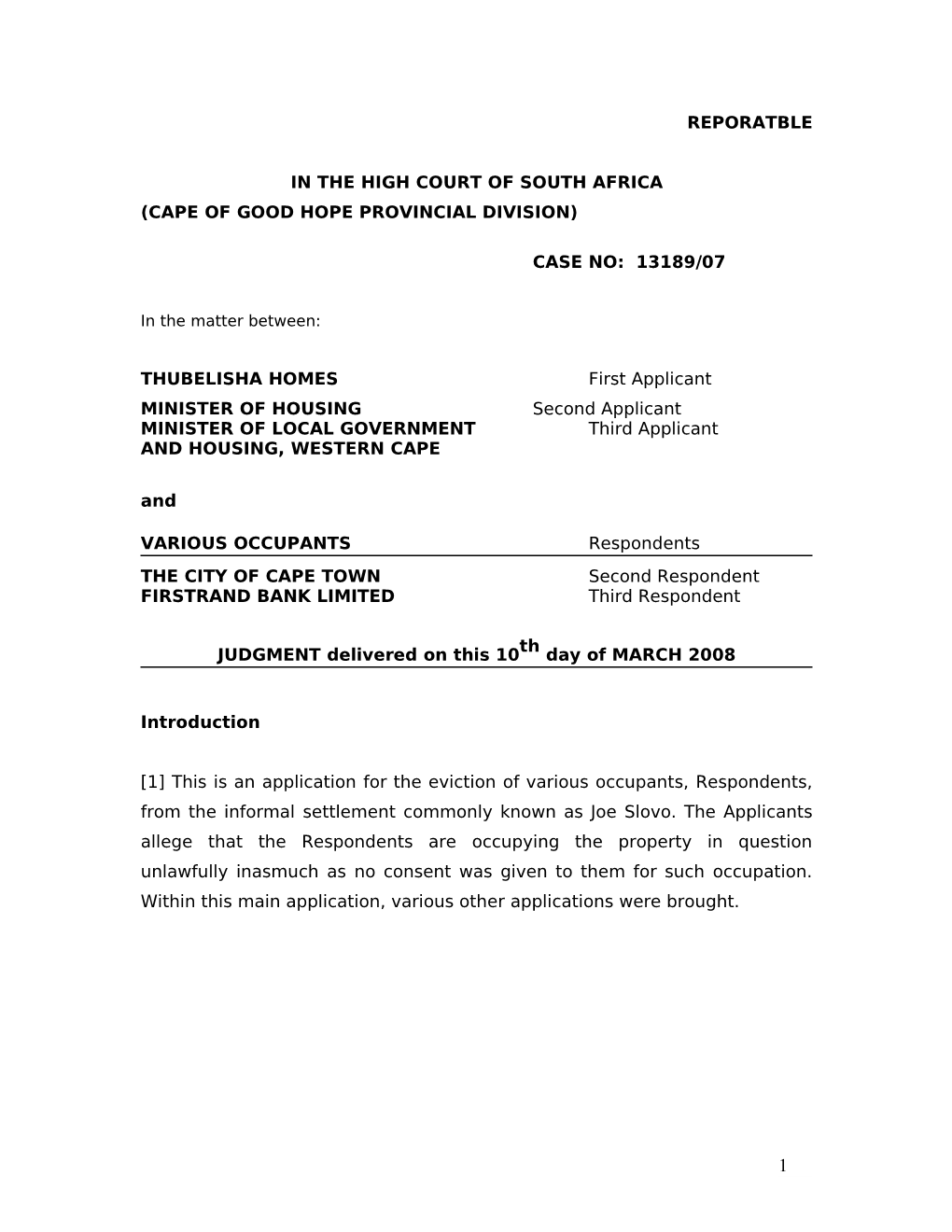 Reporatble in the High Court of South Africa (Cape of Good Hope Provincial