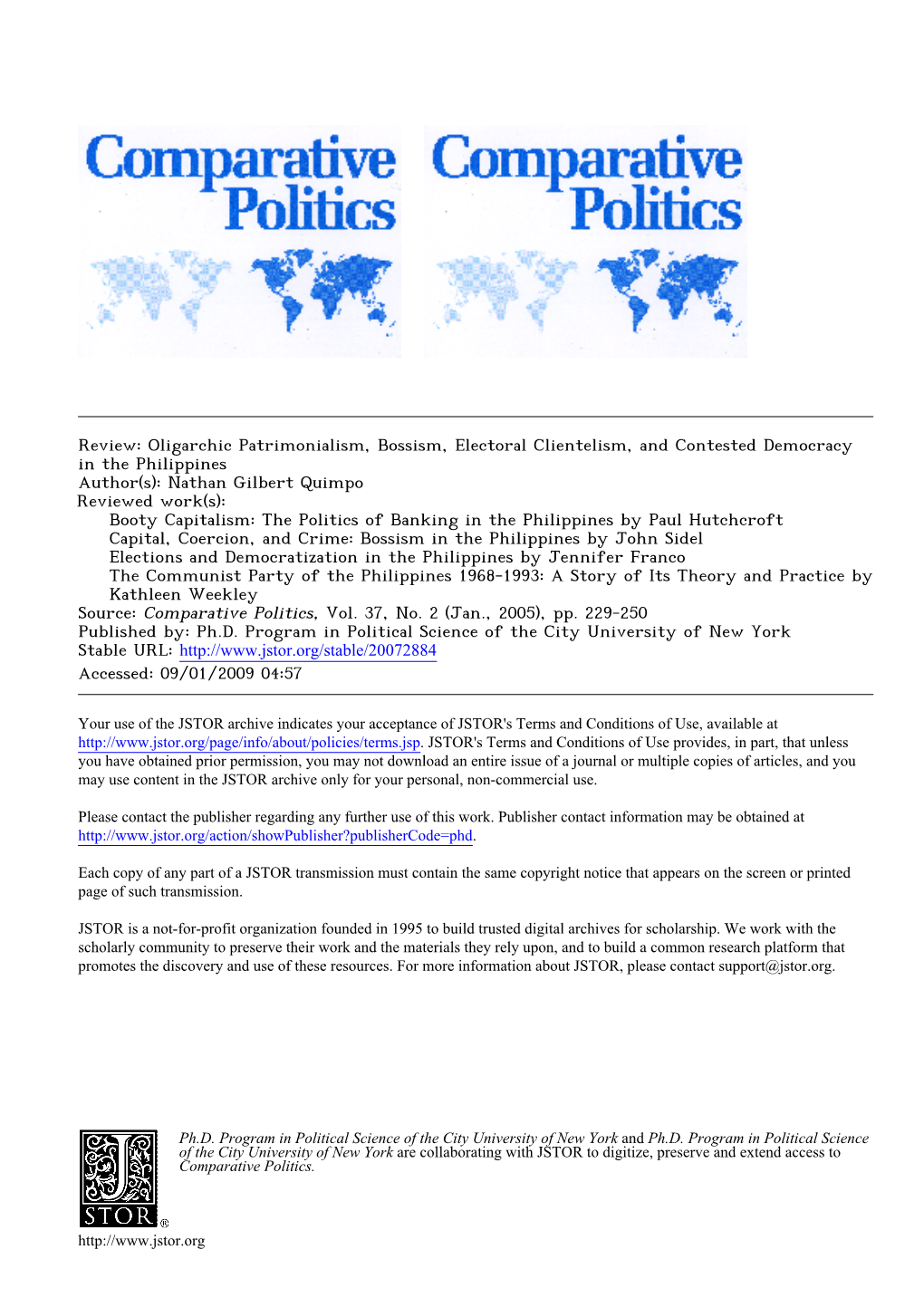 Oligarchic Patrimonialism, Bossism, Electoral Clientelism, and Contested Democracy in the Philippines&lt;Product&gt; &lt;Article