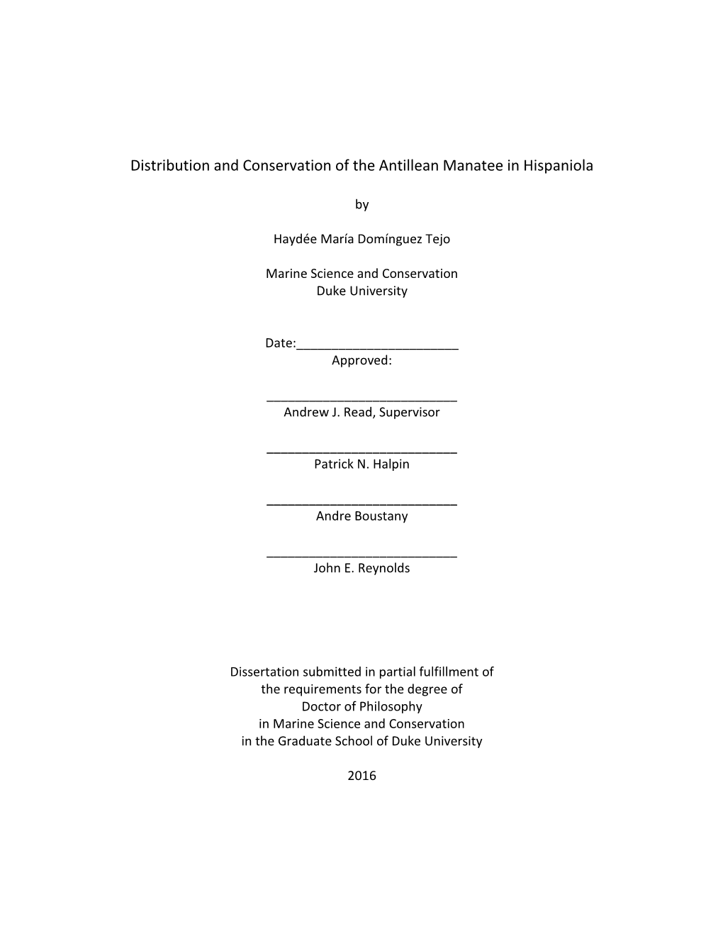 Distribution and Conservation of the Antillean Manatee in Hispaniola