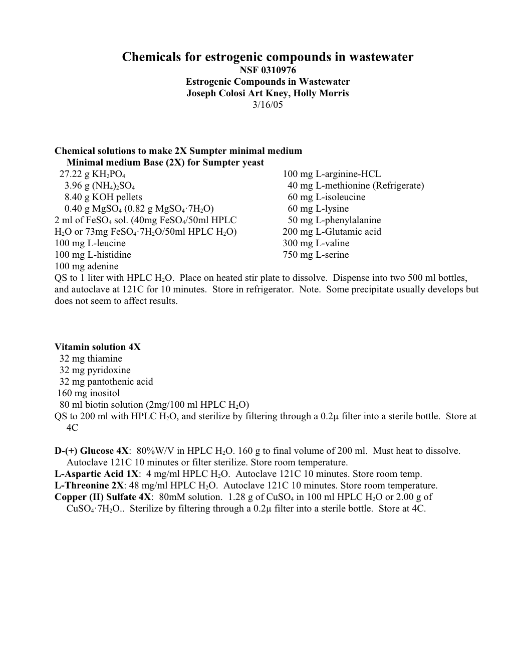 Chemicals for Estrogenic Compounds in Wastewater