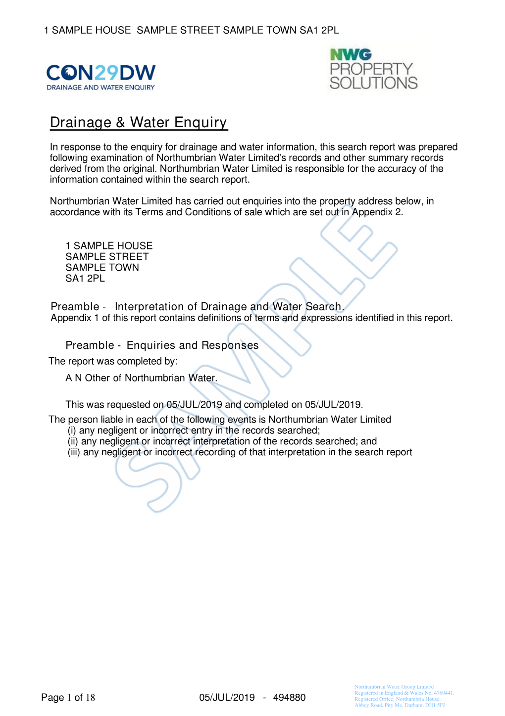 Drainage & Water Enquiry