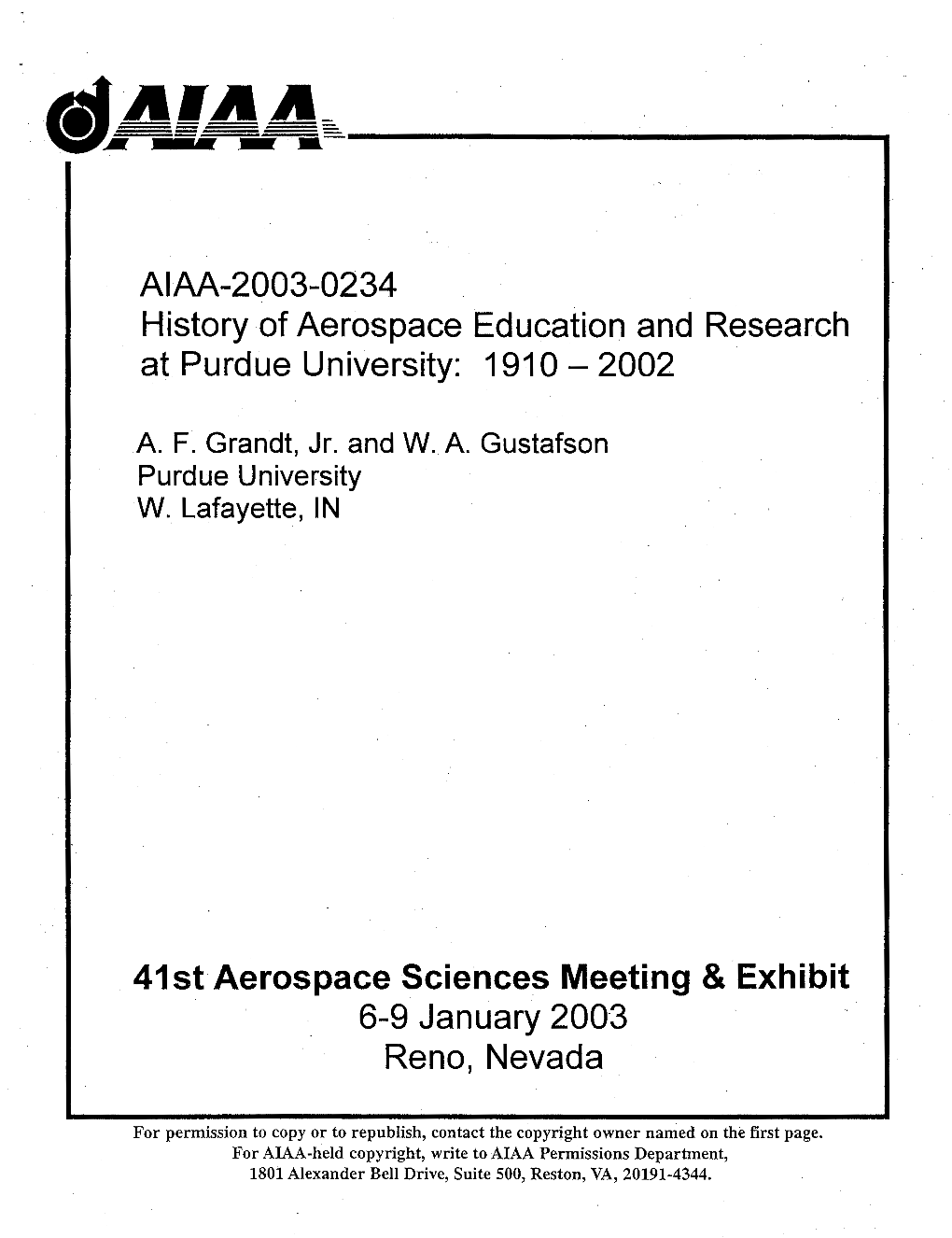 History of Aerospace Education and Research at Purdue University: 1910 - 2002