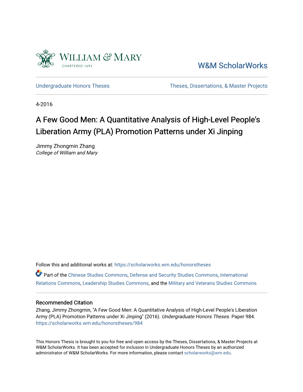 A Few Good Men: a Quantitative Analysis of High-Level People's Liberation Army (PLA) Promotion Patterns Under Xi Jinping