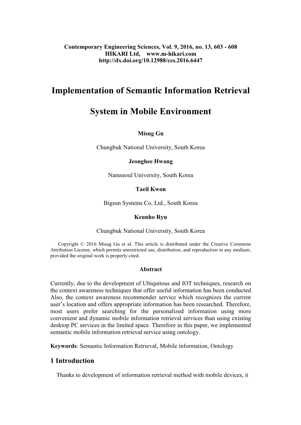 Implementation of Semantic Information Retrieval System In