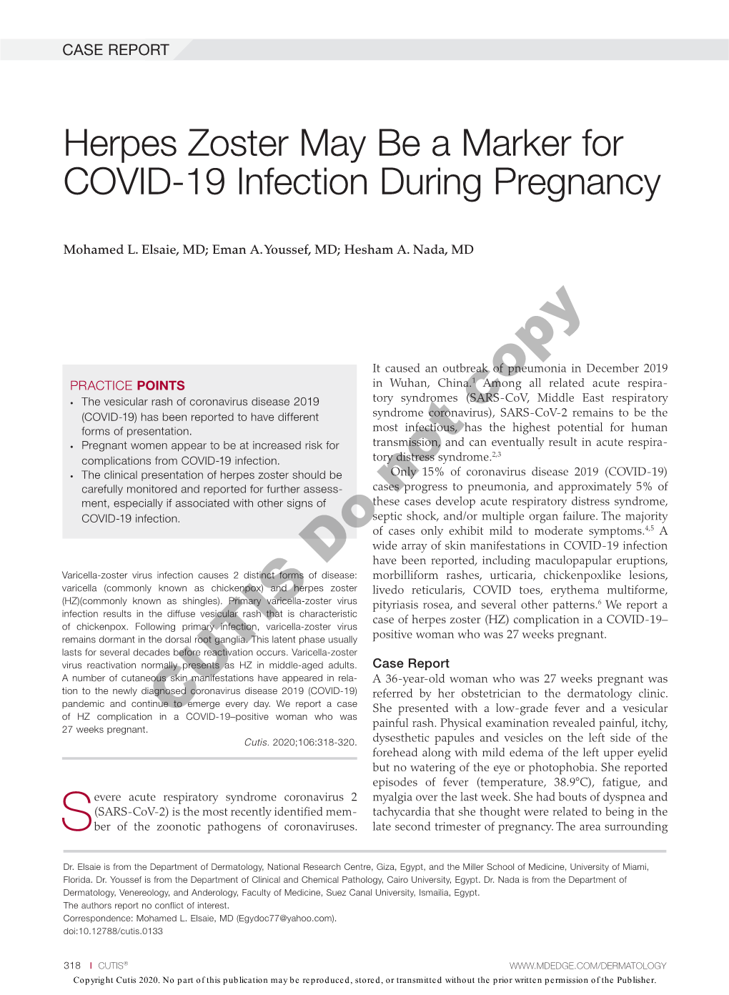 Herpes Zoster May Be a Marker for COVID-19 Infection During Pregnancy