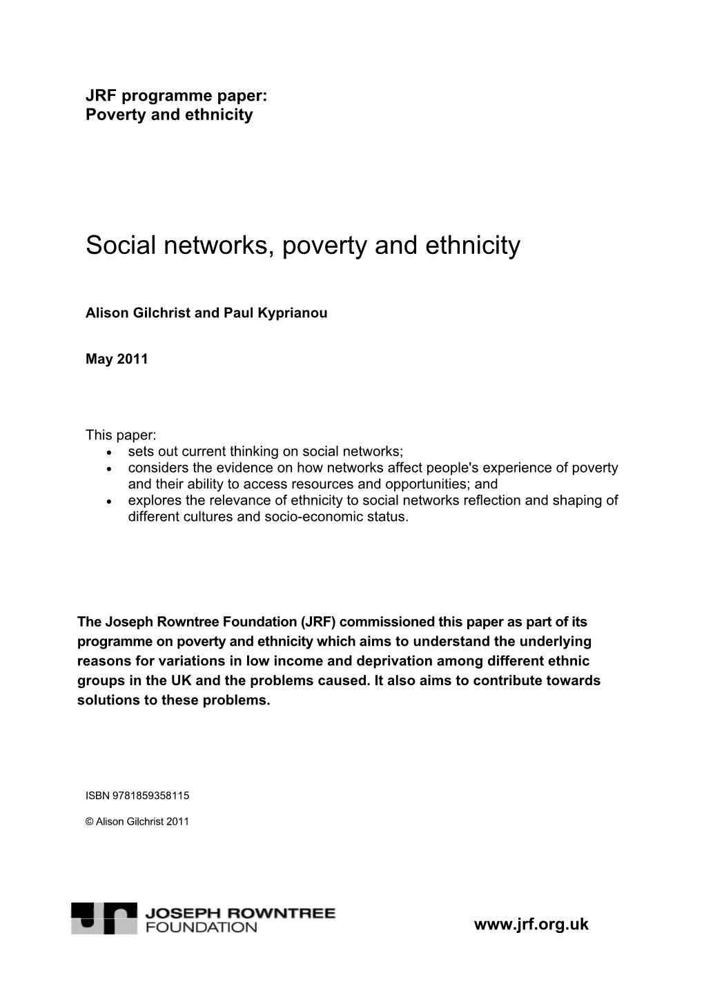 Social Networks, Poverty and Ethnicity