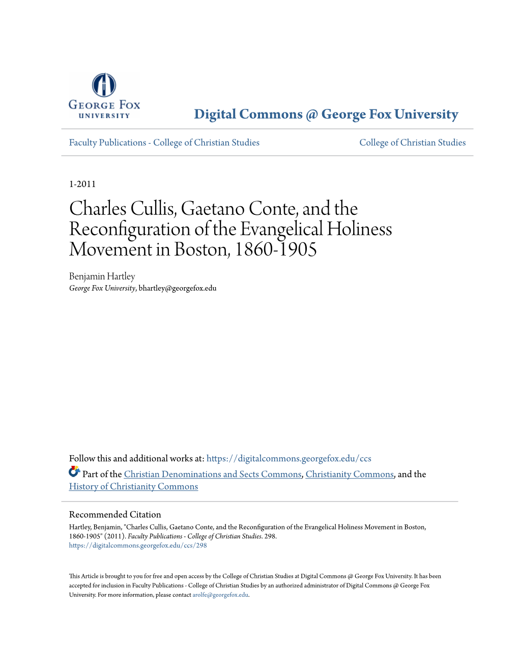 Charles Cullis, Gaetano Conte, and the Reconfiguration of The