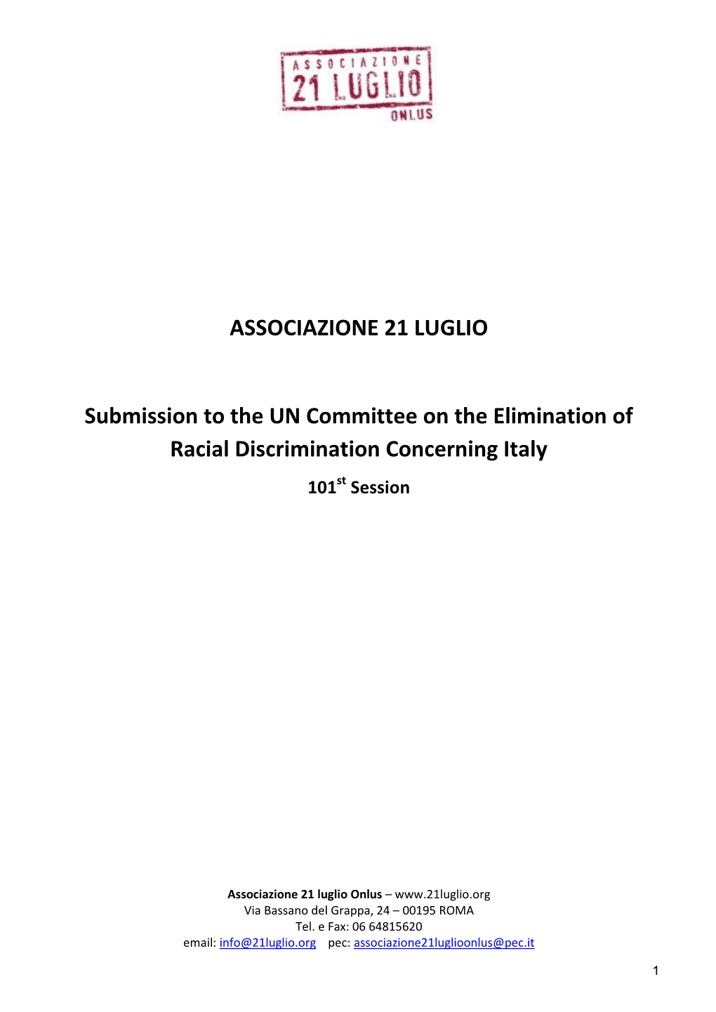 ASSOCIAZIONE 21 LUGLIO Submission to the UN Committee On