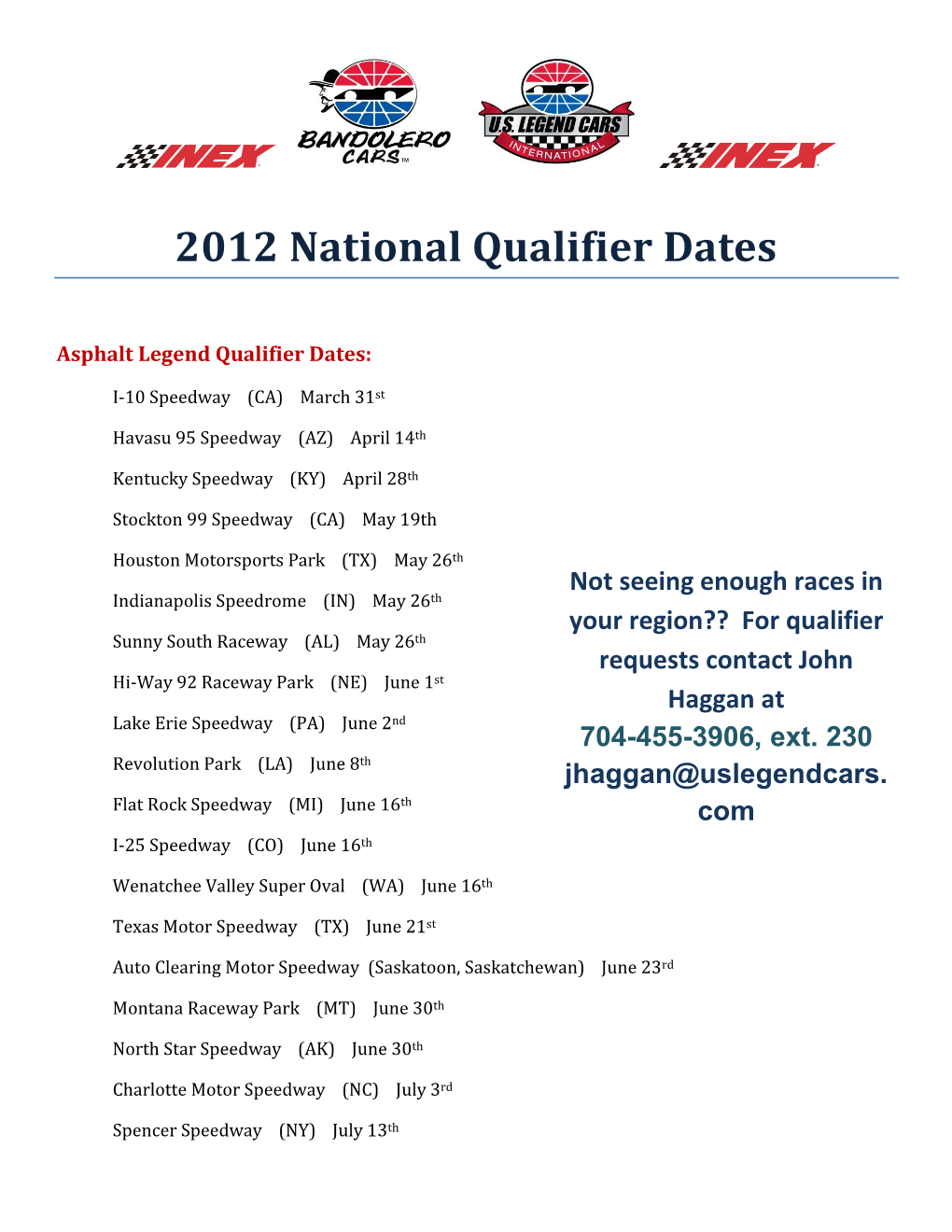 2012 National Qualifier Dates