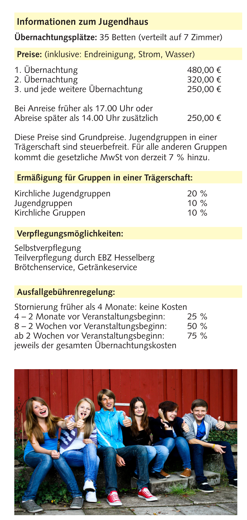 Informationen Zum Jugendhaus Übernachtungsplätze: 35 Betten (Verteilt Auf 7 Zimmer) Preise: (Inklusive: Endreinigung, Strom, Wasser) 1