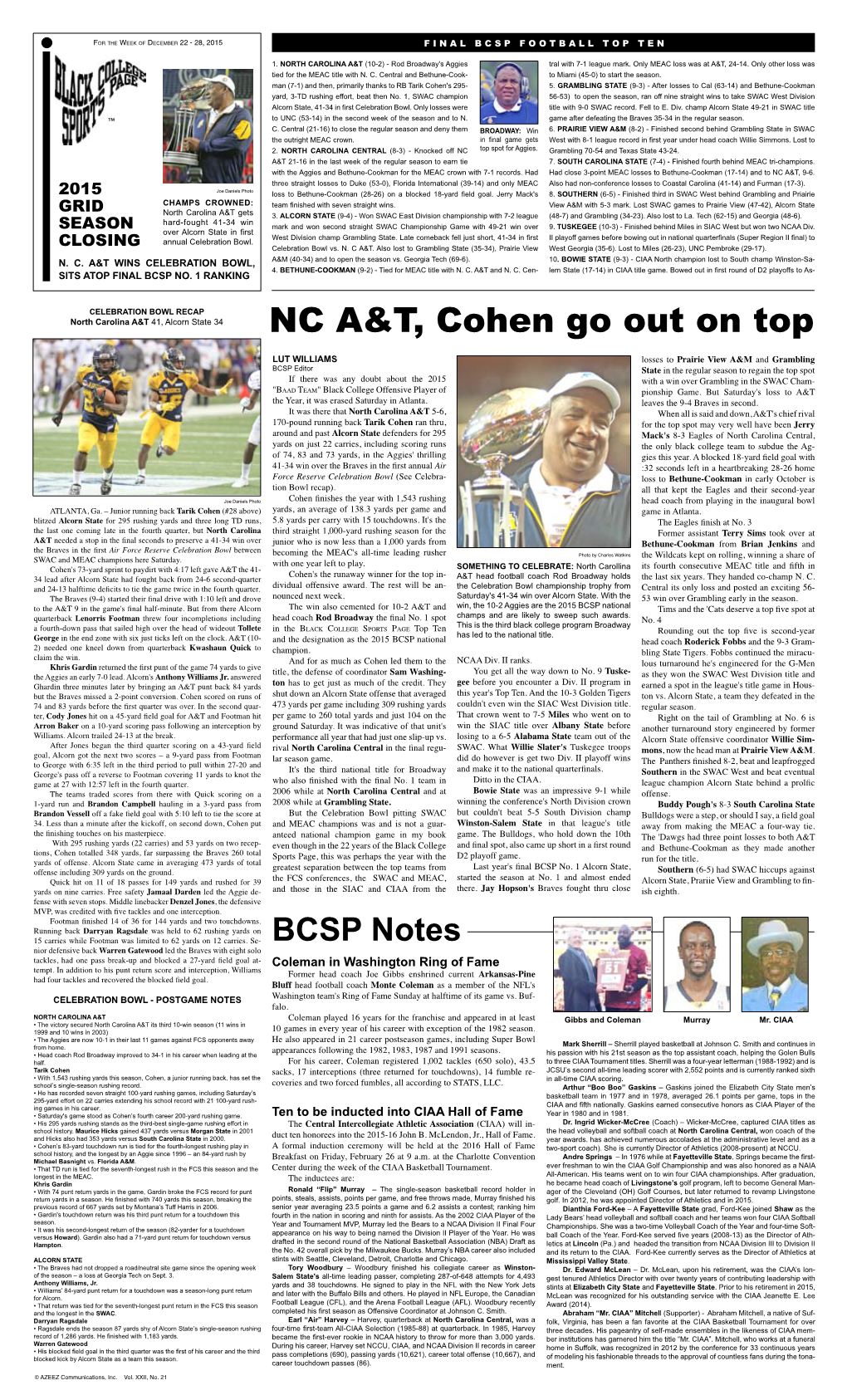 NC A&T, Cohen Go out On