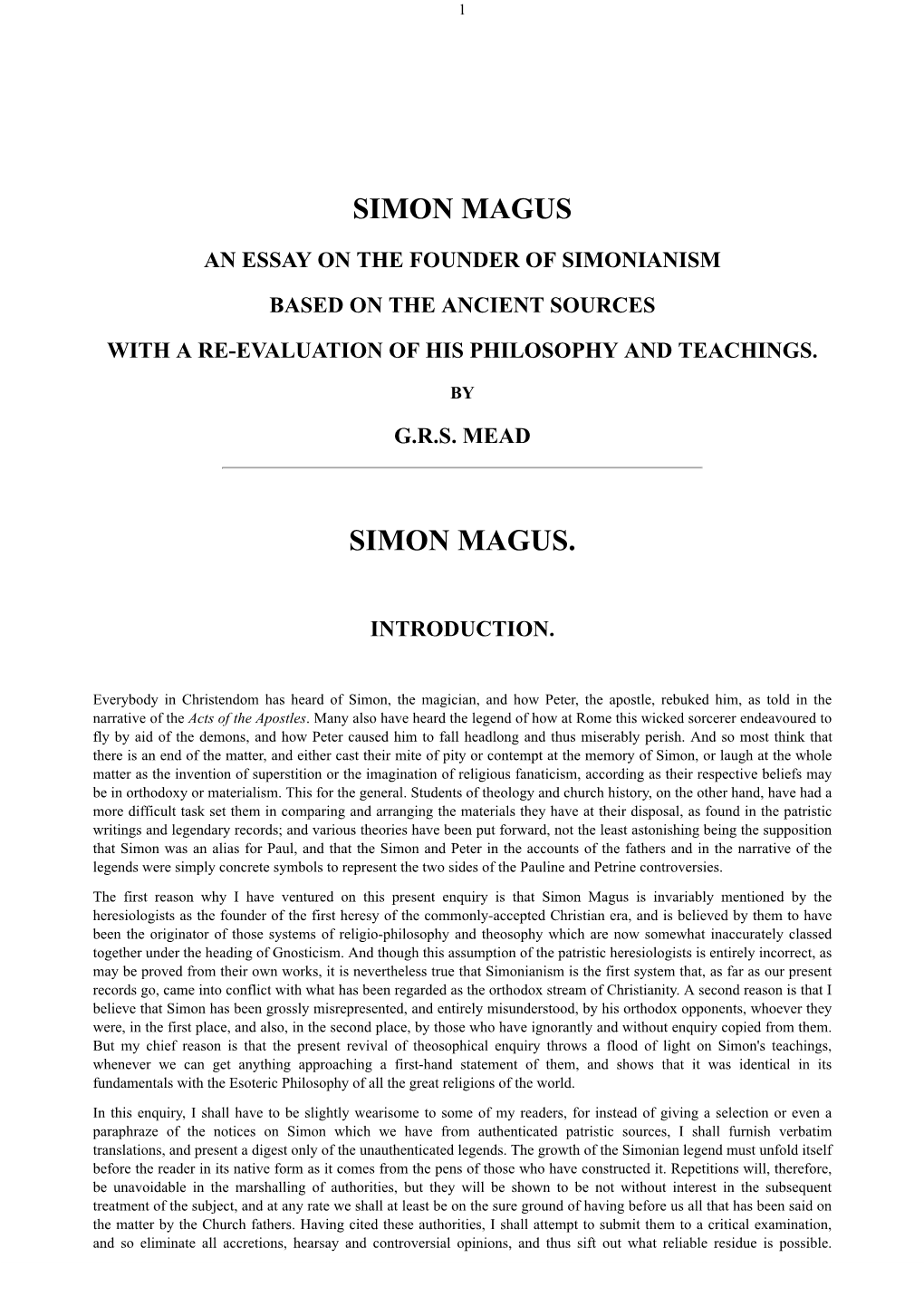 The Project Gutenberg Ebook of Simon Magus, by G.R.S. Mead