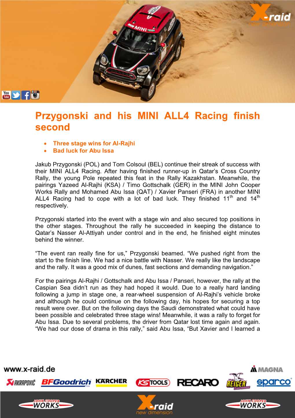 Przygonski and His MINI ALL4 Racing Finish Second