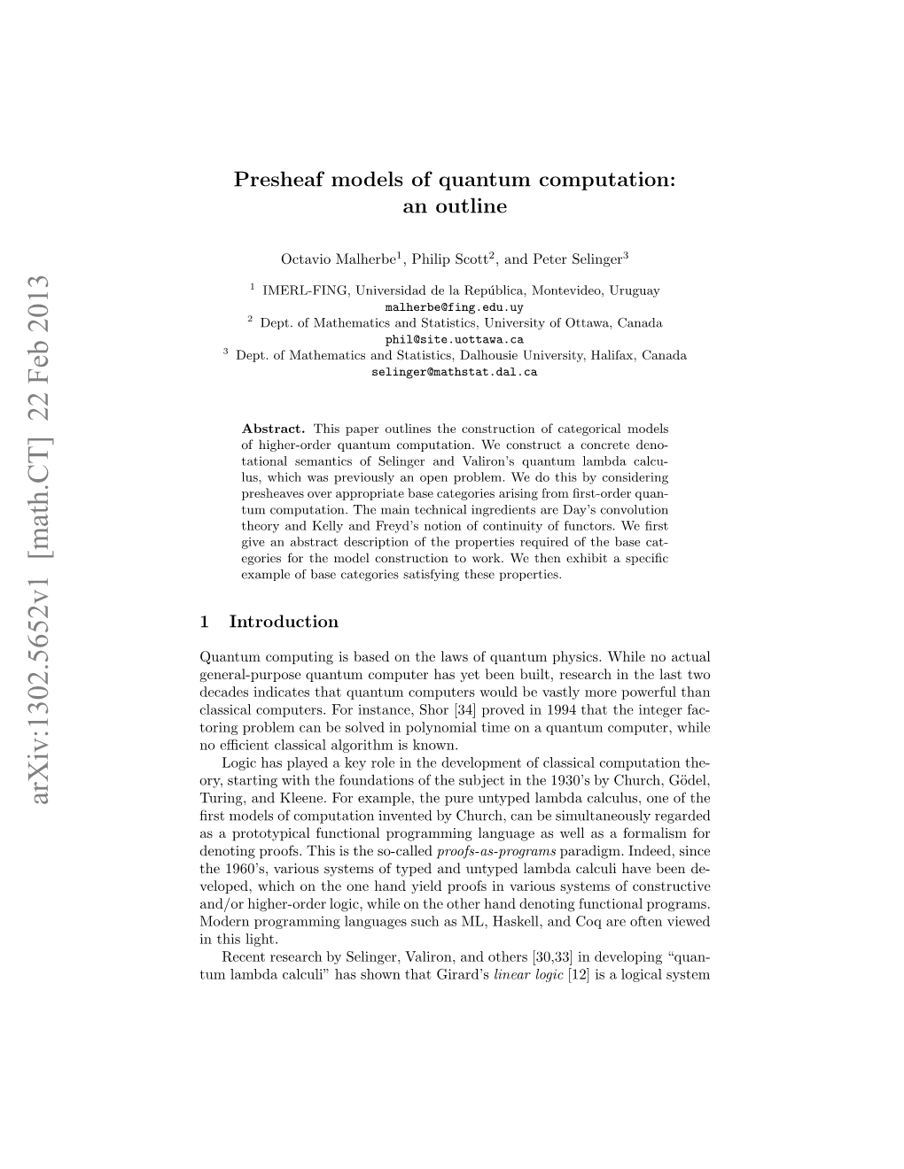 Presheaf Models of Quantum Computation: an Outline