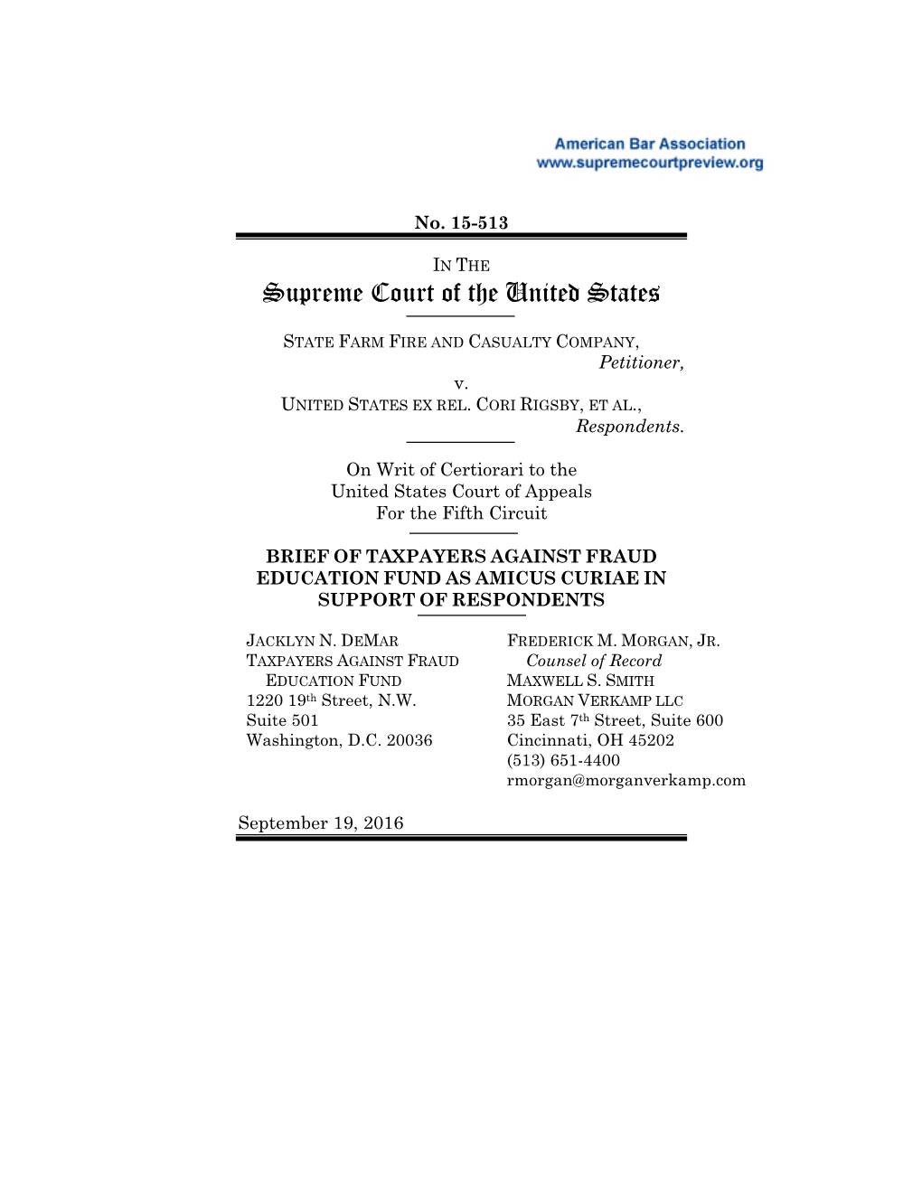 Amicus Brief for Taxpayers Against Fraud Education Fund in Suppor